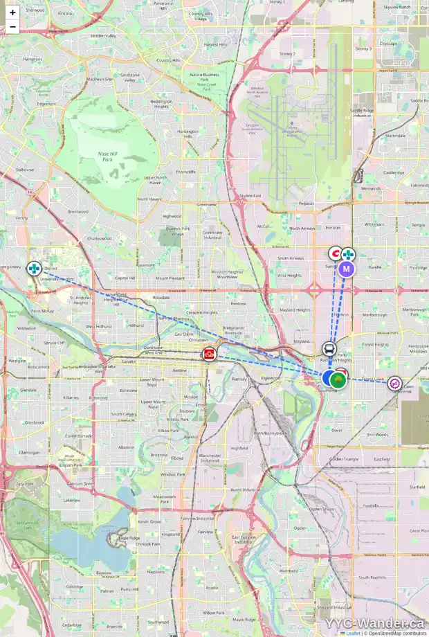 Daily accessibility map for 2821 16 AV SE, Calgary showing nearby schools, grocery stores, parks, LRT stations and nearby amenities