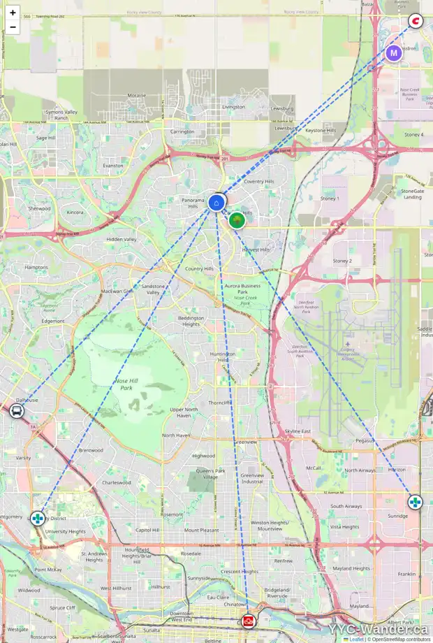 Daily accessibility map for 178 PANATELLA CI NW, Calgary showing nearby schools, grocery stores, parks, LRT stations and nearby amenities