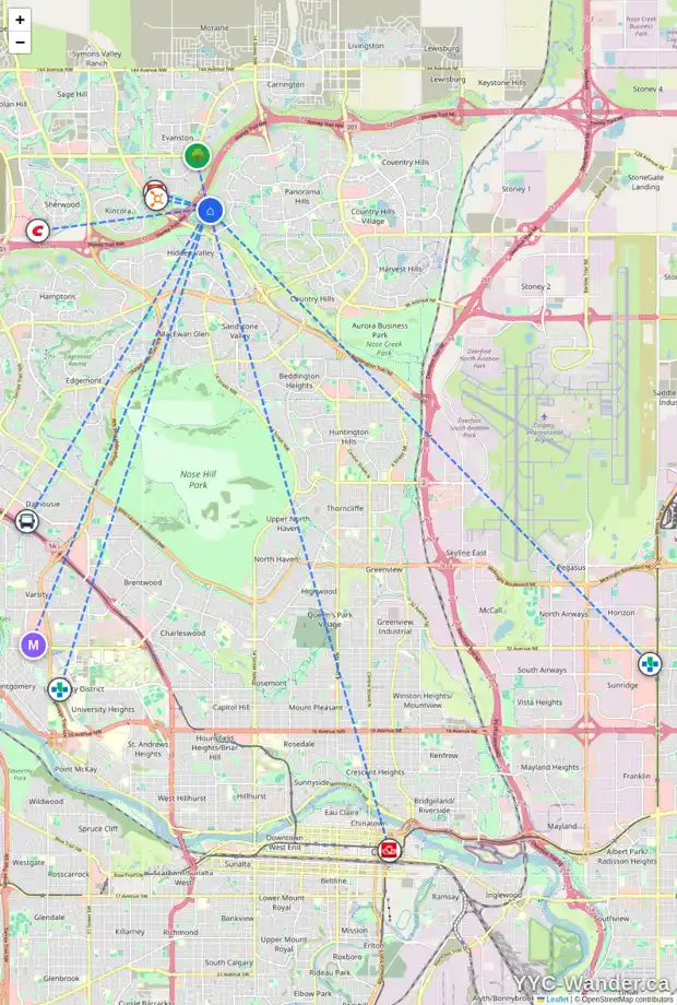 Daily accessibility map for 191 HIDDEN CREEK CV NW, Calgary showing nearby schools, grocery stores, parks, LRT stations and nearby amenities