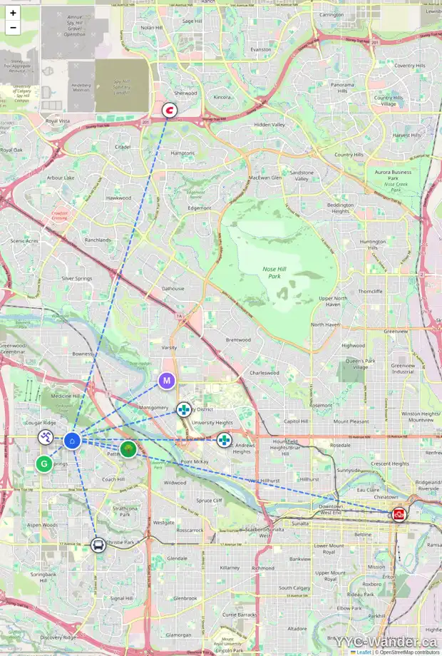 Daily accessibility map for 112 WESTON PL SW, Calgary showing nearby schools, grocery stores, parks, LRT stations and nearby amenities
