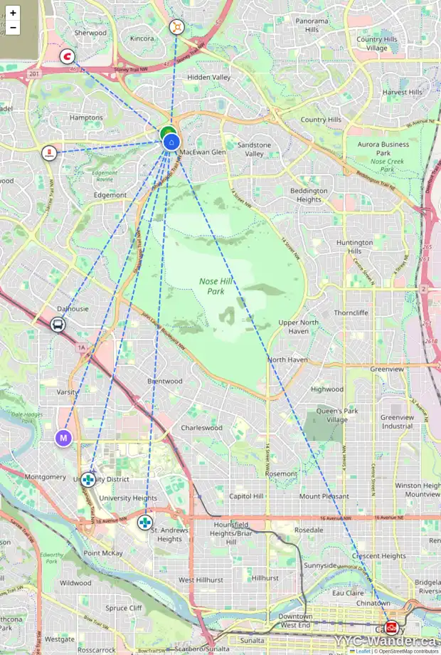 Daily accessibility map for 76 EDGEBROOK PA NW, Calgary showing nearby schools, grocery stores, parks, LRT stations and nearby amenities