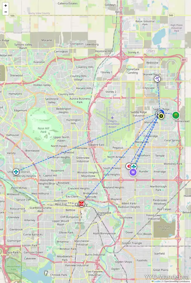Daily accessibility map for 61 SADDLEMEAD RD NE, Calgary showing nearby schools, grocery stores, parks, LRT stations and nearby amenities