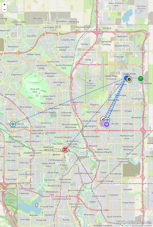 Daily accessibility map for 111 SADDLECREEK TC NE, Calgary showing nearby schools, grocery stores, parks, LRT stations and nearby amenities