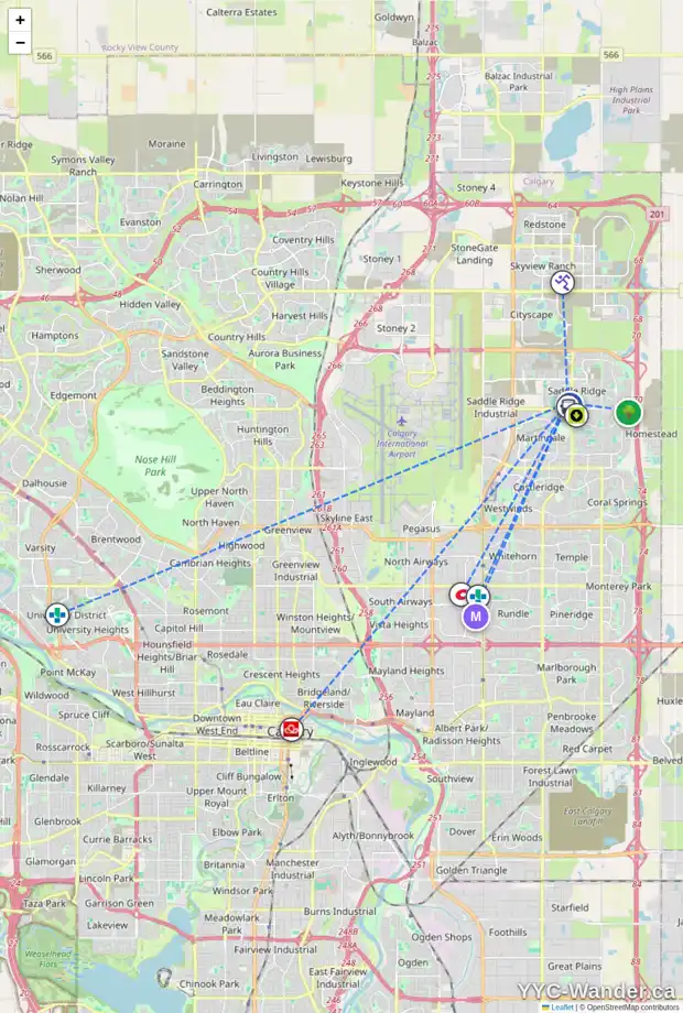 Daily accessibility map for 190 SADDLEBACK RD NE, Calgary showing nearby schools, grocery stores, parks, LRT stations and nearby amenities