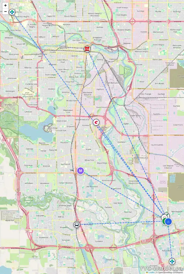 Daily accessibility map for 135 MCKENZIE TOWNE GA SE, Calgary showing nearby schools, grocery stores, parks, LRT stations and nearby amenities