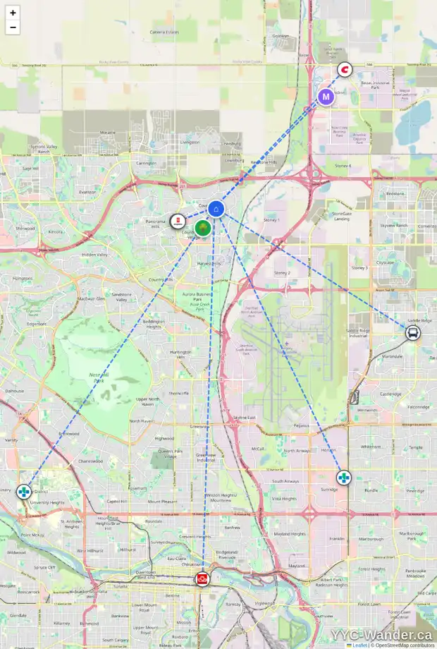 Daily accessibility map for 23 COVEPARK TC NE, Calgary showing nearby schools, grocery stores, parks, LRT stations and nearby amenities