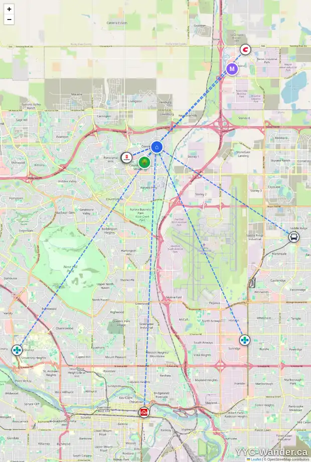 Daily accessibility map for 81 COVEPARK CR NE, Calgary showing nearby schools, grocery stores, parks, LRT stations and nearby amenities