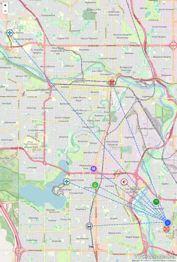Daily accessibility map for 47 RIVER ROCK PL SE, Calgary showing nearby schools, grocery stores, parks, LRT stations and nearby amenities