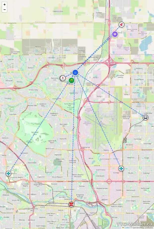 Daily accessibility map for 33 COVEPARK RD NE, Calgary showing nearby schools, grocery stores, parks, LRT stations and nearby amenities