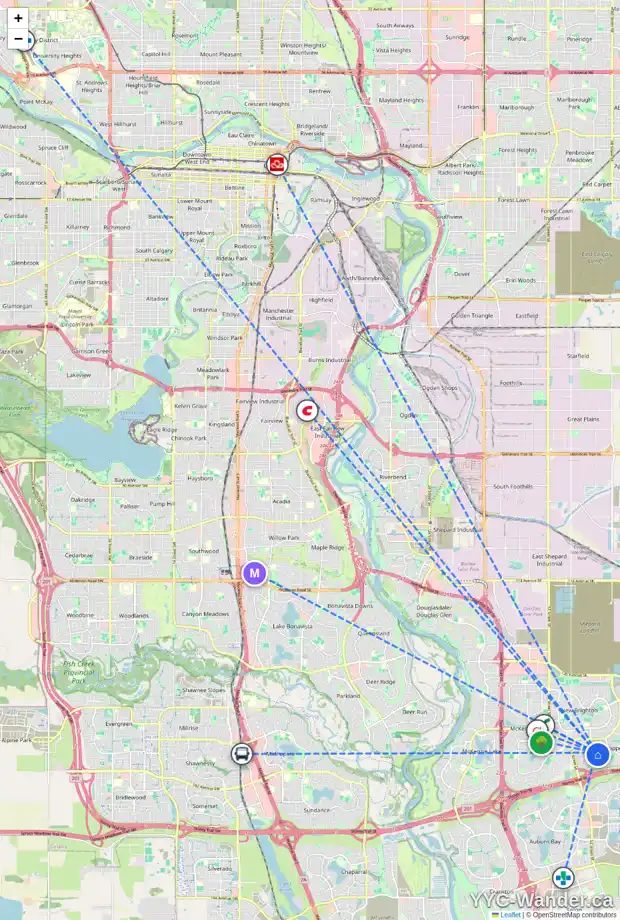 Daily accessibility map for 75 COPPERFIELD CL SE, Calgary showing nearby schools, grocery stores, parks, LRT stations and nearby amenities