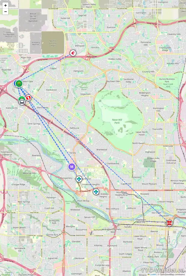 Daily accessibility map for 227 ARBOUR STONE RI NW, Calgary showing nearby schools, grocery stores, parks, LRT stations and nearby amenities