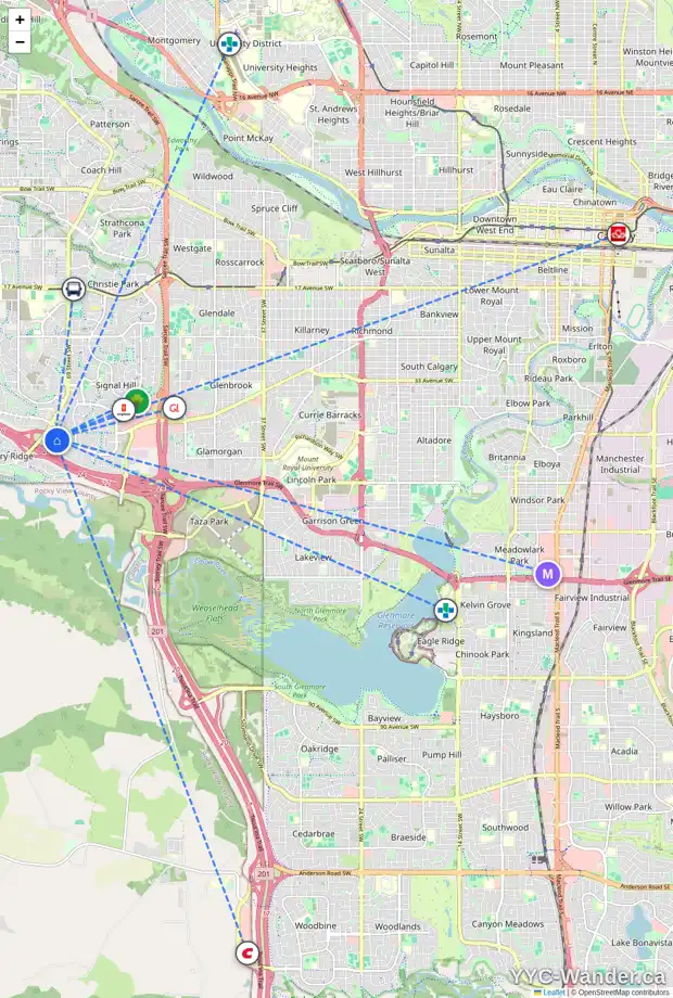 Daily accessibility map for 211 60 SIERRA MORENA LD SW, Calgary showing nearby schools, grocery stores, parks, LRT stations and nearby amenities
