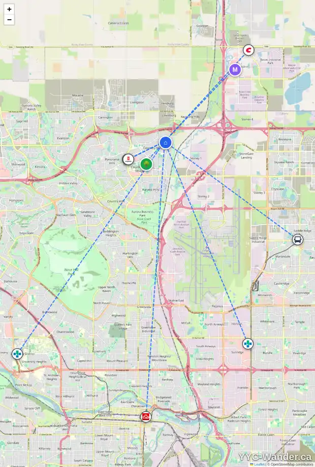 Daily accessibility map for 112 COVEWOOD GR NE, Calgary showing nearby schools, grocery stores, parks, LRT stations and nearby amenities