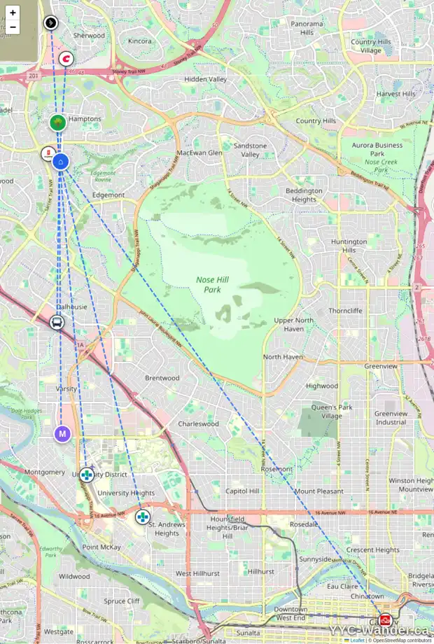 Daily accessibility map for 289 EDGEPARK BV NW, Calgary showing nearby schools, grocery stores, parks, LRT stations and nearby amenities