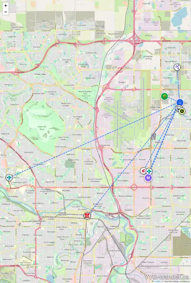 Daily accessibility map for 33 SADDLEHORN CL NE, Calgary showing nearby schools, grocery stores, parks, LRT stations and nearby amenities