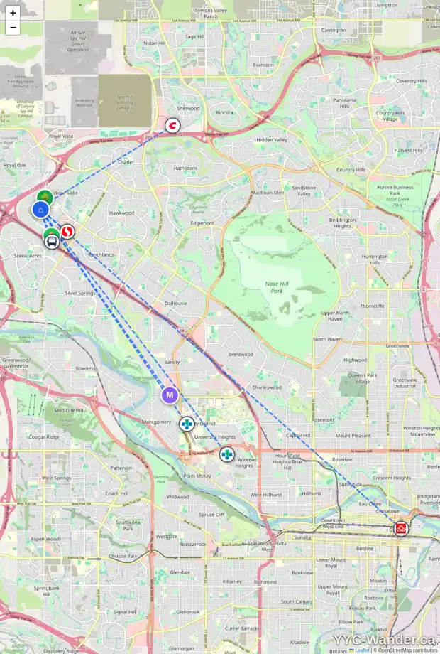 Daily accessibility map for 2201 950 ARBOUR LAKE RD NW, Calgary showing nearby schools, grocery stores, parks, LRT stations and nearby amenities