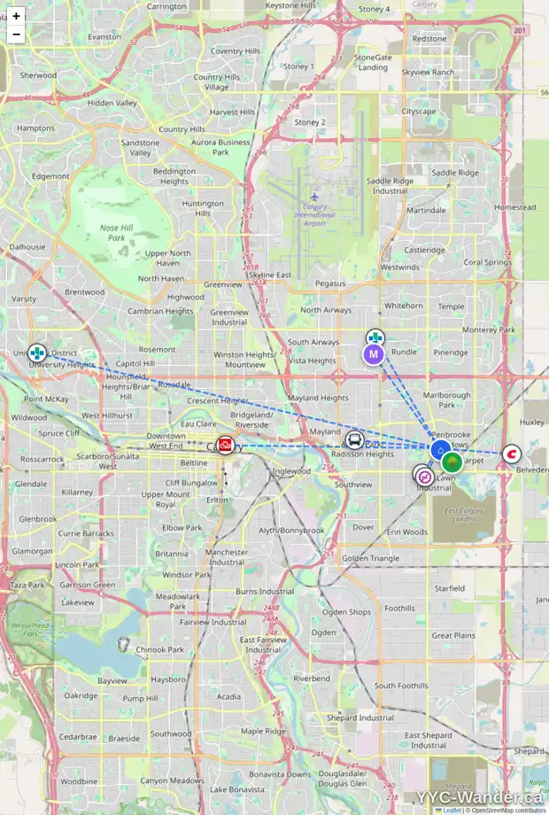 Daily accessibility map for 5603 8 AV SE, Calgary showing nearby schools, grocery stores, parks, LRT stations and nearby amenities