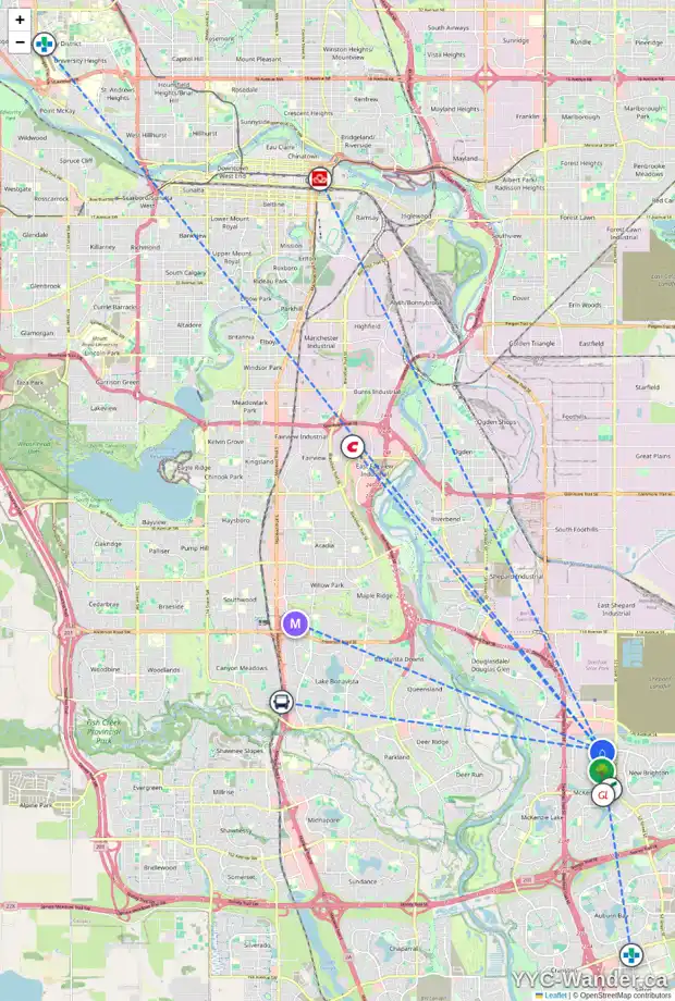 Daily accessibility map for 129 PRESTWICK HT SE, Calgary showing nearby schools, grocery stores, parks, LRT stations and nearby amenities