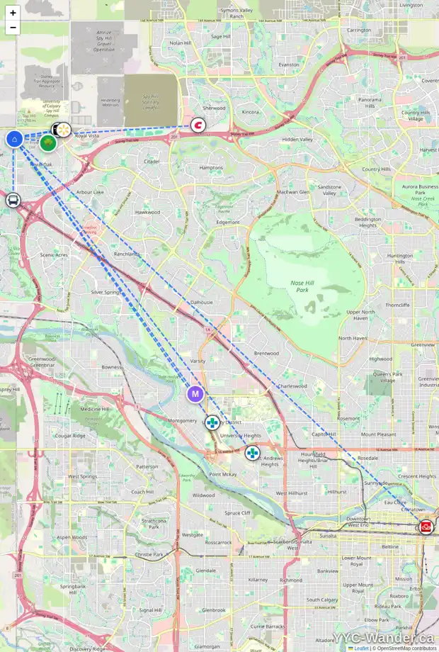 Daily accessibility map for 270 ROCKBOROUGH GR NW, Calgary showing nearby schools, grocery stores, parks, LRT stations and nearby amenities