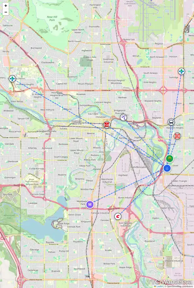 Daily accessibility map for 244 DOVELY PL SE, Calgary showing nearby schools, grocery stores, parks, LRT stations and nearby amenities