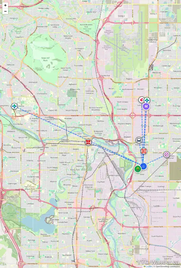 Daily accessibility map for 3045 30A ST SE, Calgary showing nearby schools, grocery stores, parks, LRT stations and nearby amenities