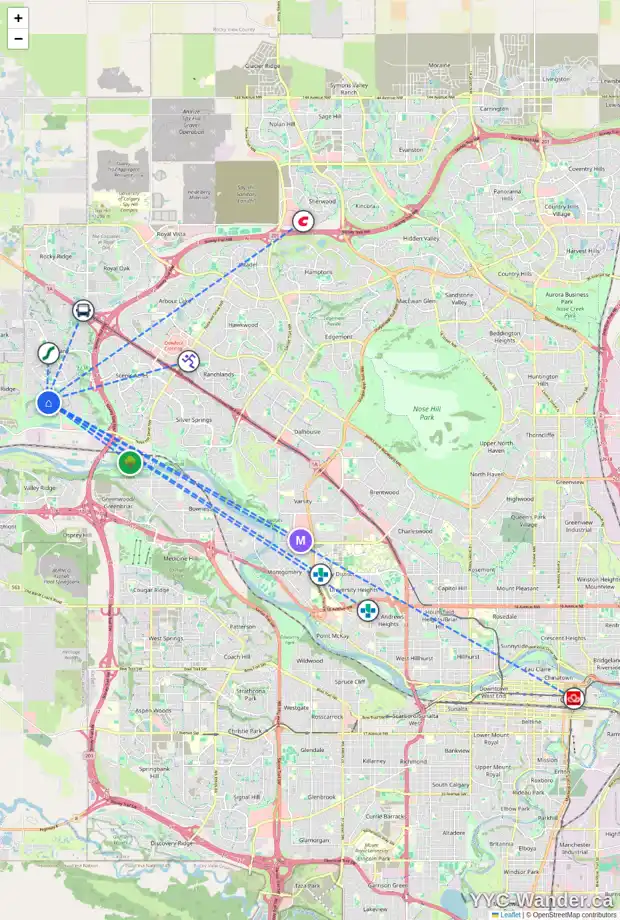 Daily accessibility map for 51 TUSCANY ESTATES DR NW, Calgary showing nearby schools, grocery stores, parks, LRT stations and nearby amenities