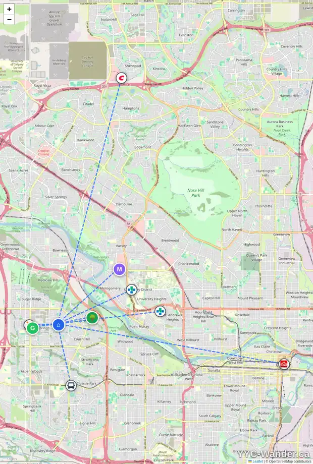 Daily accessibility map for 111 2 WESTBURY PL SW, Calgary showing nearby schools, grocery stores, parks, LRT stations and nearby amenities