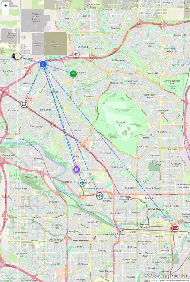 Daily accessibility map for 103 CITADEL PT NW, Calgary showing nearby schools, grocery stores, parks, LRT stations and nearby amenities