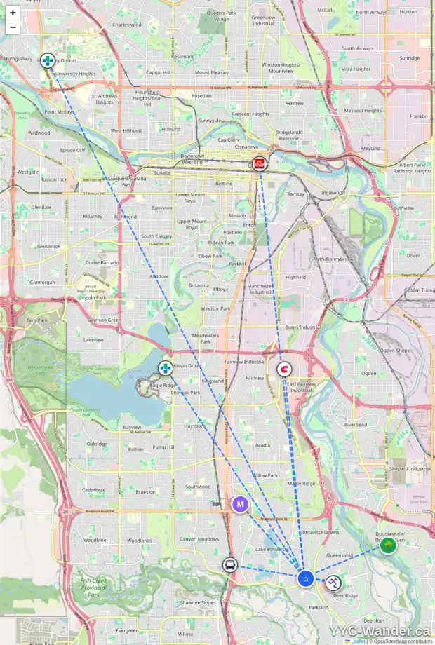 Daily accessibility map for 19 LAKE CRIMSON CL SE, Calgary showing nearby schools, grocery stores, parks, LRT stations and nearby amenities