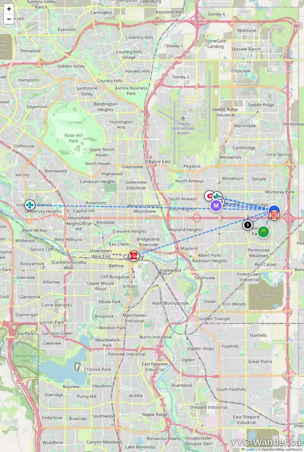 Daily accessibility map for 4208 2280 68 ST NE, Calgary showing nearby schools, grocery stores, parks, LRT stations and nearby amenities