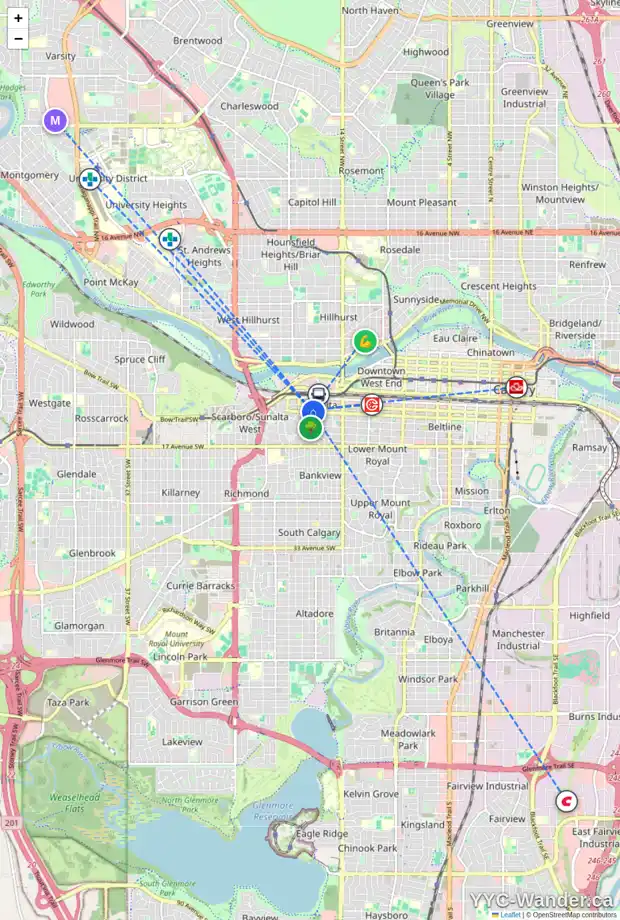 Daily accessibility map for 103 1110 17 ST SW, Calgary showing nearby schools, grocery stores, parks, LRT stations and nearby amenities