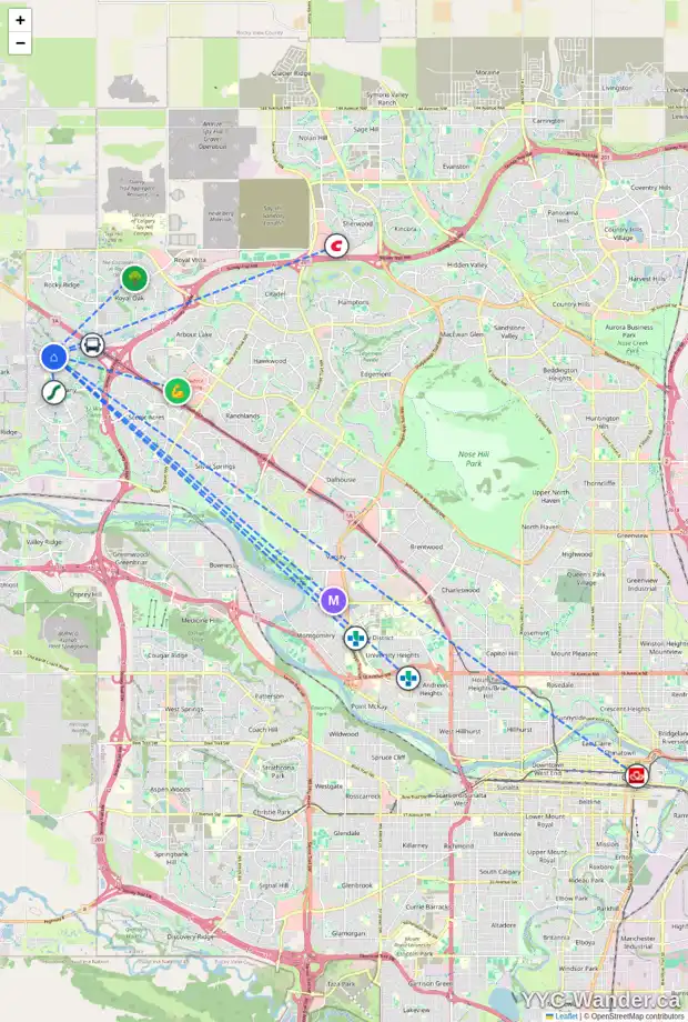 Daily accessibility map for 41 TUSCANY SPRINGS TC NW, Calgary showing nearby schools, grocery stores, parks, LRT stations and nearby amenities