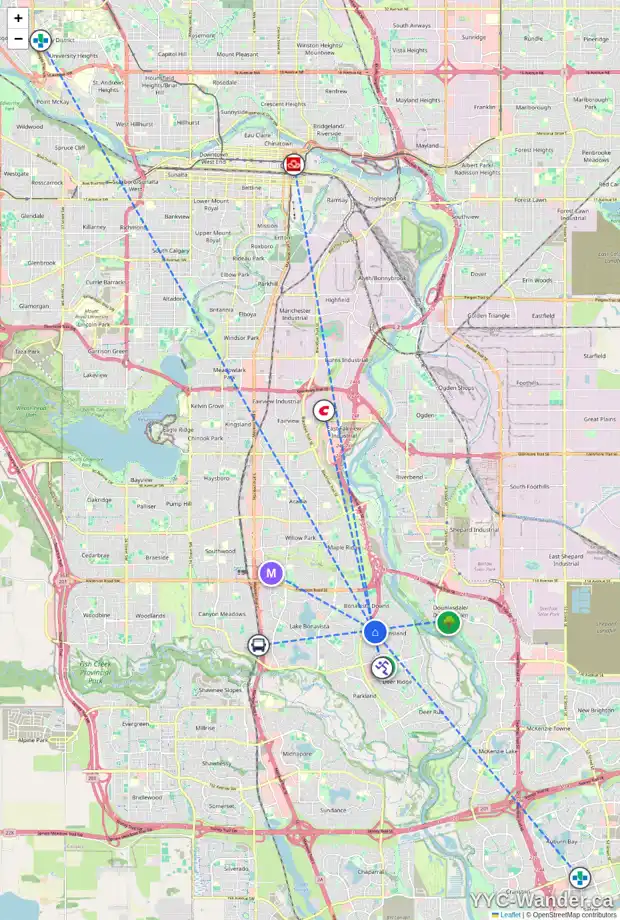 Daily accessibility map for 527 QUEEN ALEXANDRA WY SE, Calgary showing nearby schools, grocery stores, parks, LRT stations and nearby amenities