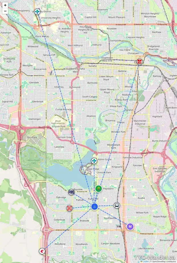 Daily accessibility map for 348 PUMP HILL CR SW, Calgary showing nearby schools, grocery stores, parks, LRT stations and nearby amenities