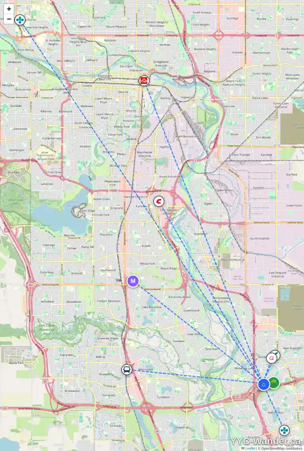 Daily accessibility map for 113 ELGIN MR SE, Calgary showing nearby schools, grocery stores, parks, LRT stations and nearby amenities
