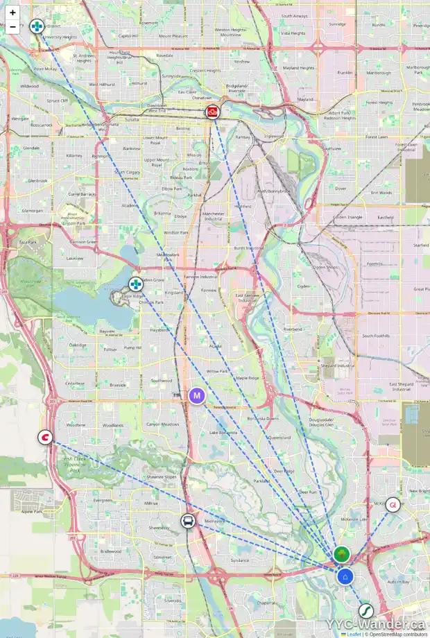 Daily accessibility map for 8 CRANLEIGH CL SE, Calgary showing nearby schools, grocery stores, parks, LRT stations and nearby amenities