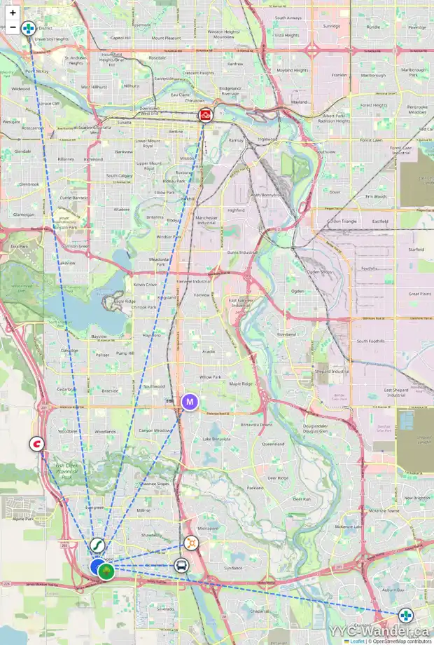 Daily accessibility map for 36 BRIDLEMEADOWS CM SW, Calgary showing nearby schools, grocery stores, parks, LRT stations and nearby amenities