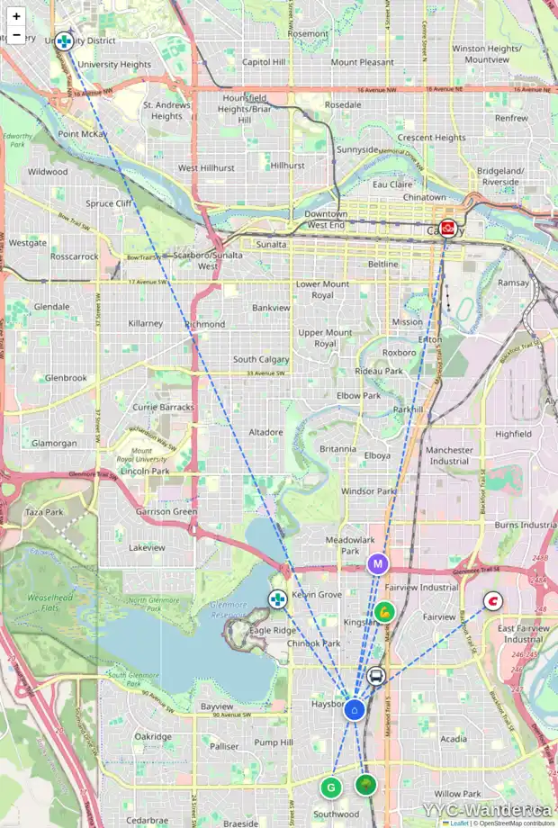 Daily accessibility map for 59 HOGARTH CR SW, Calgary showing nearby schools, grocery stores, parks, LRT stations and nearby amenities
