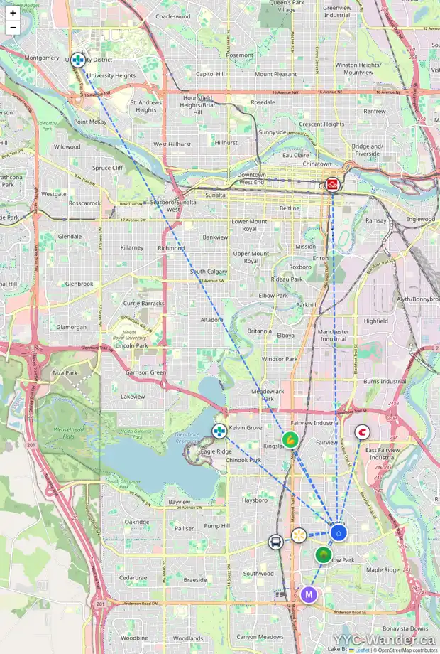 Daily accessibility map for 508 96 AV SE, Calgary showing nearby schools, grocery stores, parks, LRT stations and nearby amenities