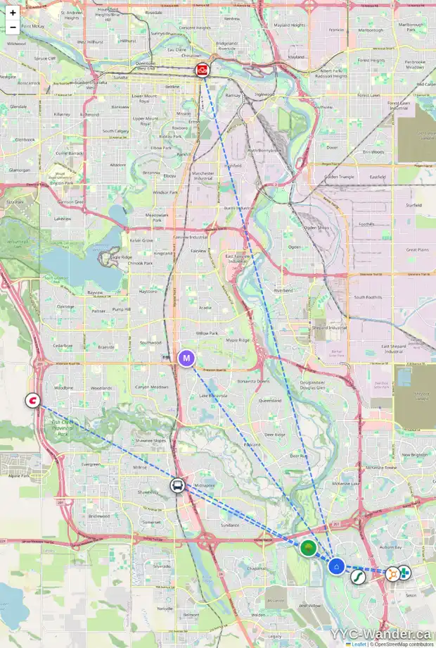 Daily accessibility map for 278 CRANSTON DR SE, Calgary showing nearby schools, grocery stores, parks, LRT stations and nearby amenities