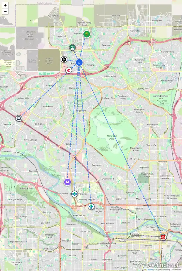 Daily accessibility map for 70 SHERWOOD TC NW, Calgary showing nearby schools, grocery stores, parks, LRT stations and nearby amenities