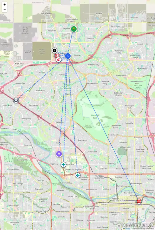 Daily accessibility map for 43 SHERWOOD LD NW, Calgary showing nearby schools, grocery stores, parks, LRT stations and nearby amenities