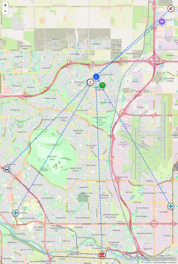 Daily accessibility map for 128 COVEHAVEN GD NE, Calgary showing nearby schools, grocery stores, parks, LRT stations and nearby amenities
