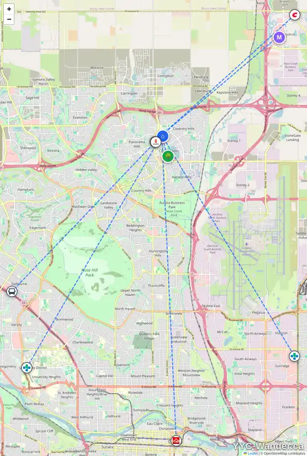 Daily accessibility map for 136 COVENTRY HILLS DR NE, Calgary showing nearby schools, grocery stores, parks, LRT stations and nearby amenities
