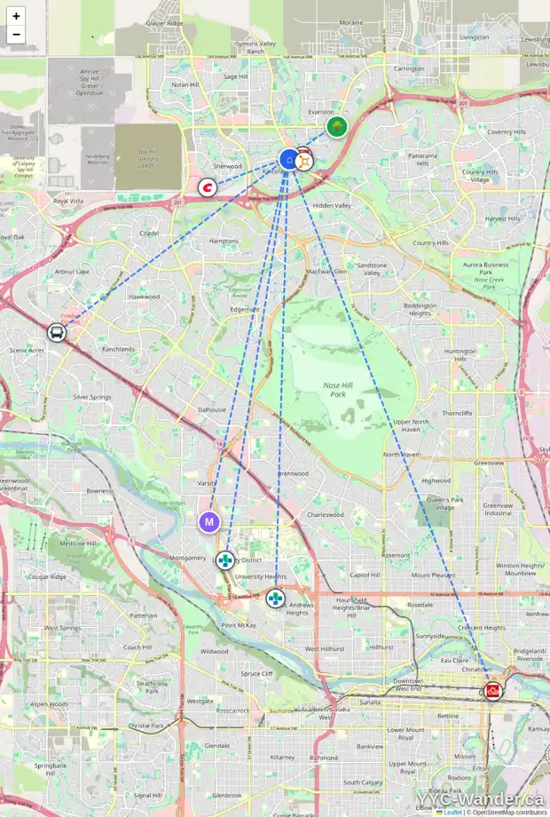 Daily accessibility map for 88 KINCORA TC NW, Calgary showing nearby schools, grocery stores, parks, LRT stations and nearby amenities