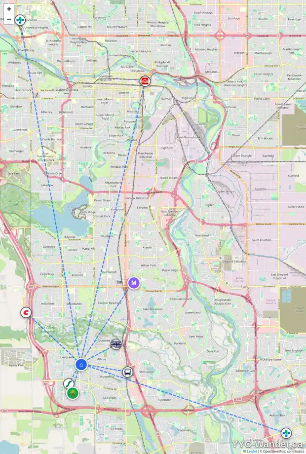 Daily accessibility map for 228 EVERWILLOW GR SW, Calgary showing nearby schools, grocery stores, parks, LRT stations and nearby amenities