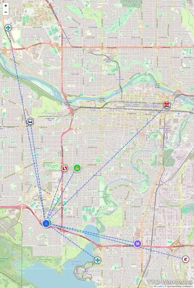Daily accessibility map for 9 COUTURE CR SW, Calgary showing nearby schools, grocery stores, parks, LRT stations and nearby amenities