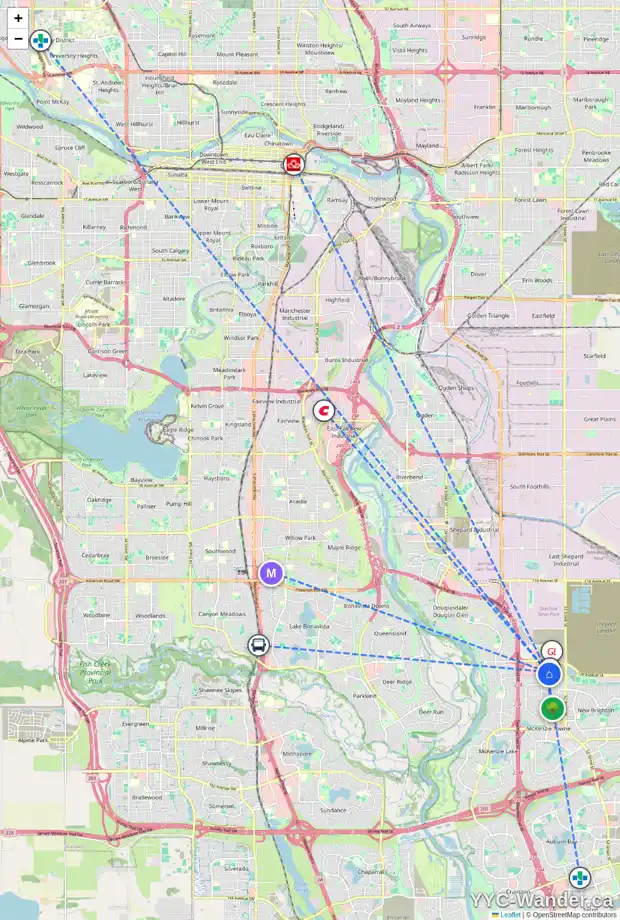 Daily accessibility map for 4422 4975 130 AV SE, Calgary showing nearby schools, grocery stores, parks, LRT stations and nearby amenities