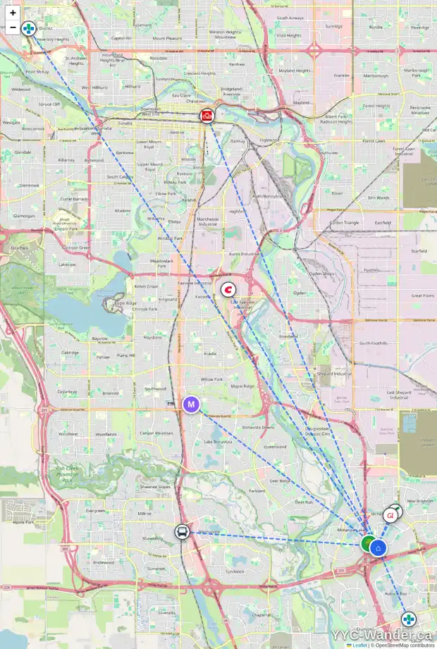 Daily accessibility map for 306 ELGIN WY SE, Calgary showing nearby schools, grocery stores, parks, LRT stations and nearby amenities