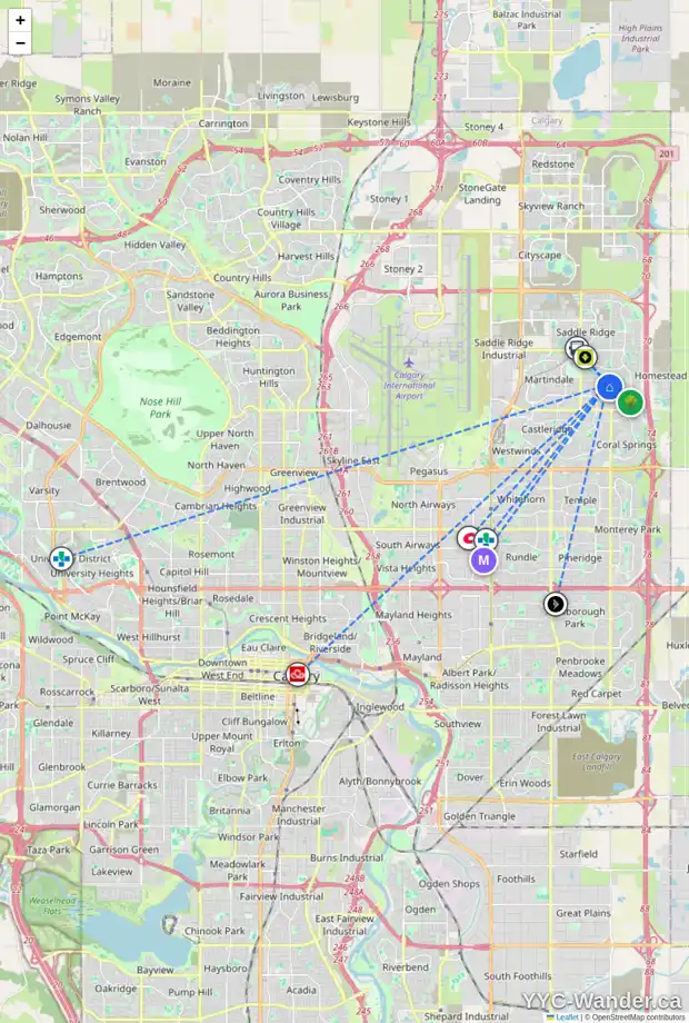 Daily accessibility map for 157 TARALEA CI NE, Calgary showing nearby schools, grocery stores, parks, LRT stations and nearby amenities